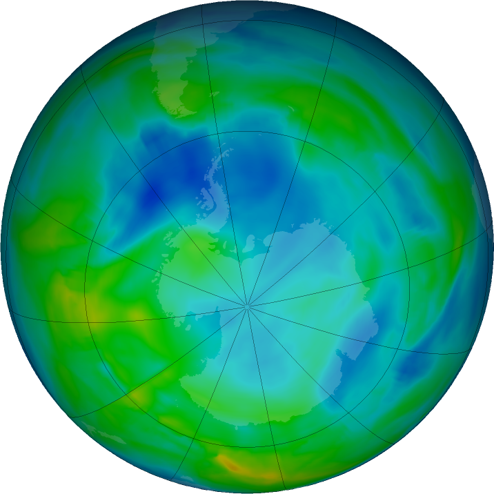 Antarctic ozone map for 12 June 2019